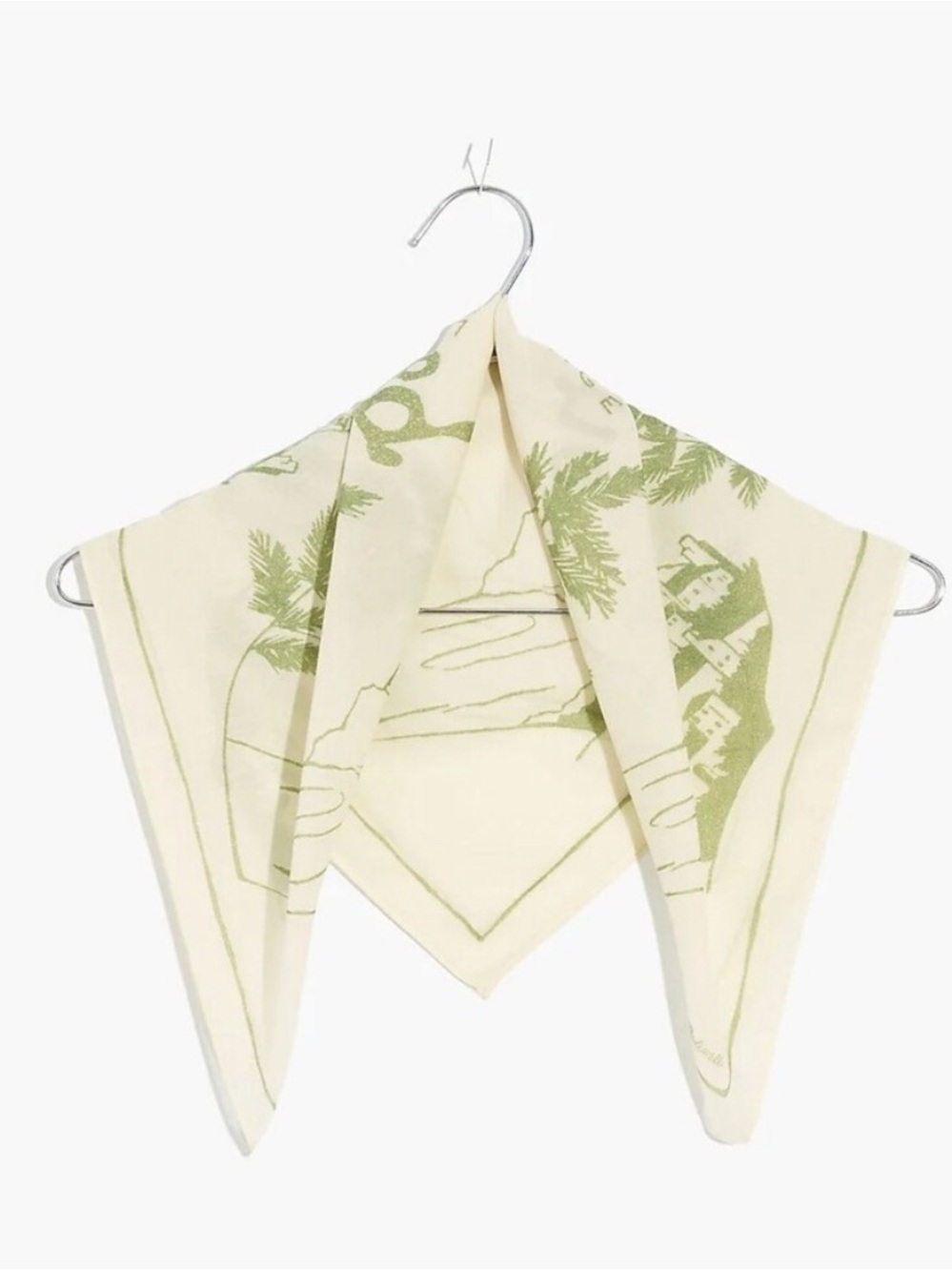 Madewell Pistano Village Cream and Light Green Scenic Print Scarf NWT